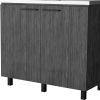 35" X 39" Gray And Silver Stainless Steel and Wood Utility Cabinet With Sink