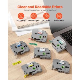 Label Maker Tape, 6 Pack, 0.47 in / 12 mm Colored Label Maker Refills Compatible for Various Types of Brother P-Touch