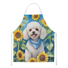 White Poodle in Sunflowers Apron Cooking Kitchen Server Baking Crafts Gardening for Adult Women Men, Unisex, Large, Multicolor