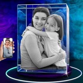 3D Crystal Photo Cube, Personalized Gifts For Father, Dad, Mom, Women, Her, Couple, Custom Gifts With Your Own Photo, 3D Laser Engraved Glass Pic (Option: Small)