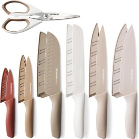 13 Pieces Kitchen Knives Set With Healthy Anti Rust Coating Dishwasher Safe  Stainless Steel Chef Knife Sets With 6 Blade Guards (Option: White)