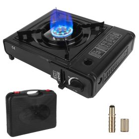 3300W Portable Camping Stove Butane Canister Dual Fuel Burner Piezo Electric Ignition Single Burner with Automatic Tank Ejection Overpressure Cut (Color: black)