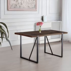 55" Dining Table modern rustic Industrial Rectangular MDF Wood Colour For 4-6 Person, With 1.5" Thick Engineered Wood Tabletop and Black Metal Le (Color: coffee)