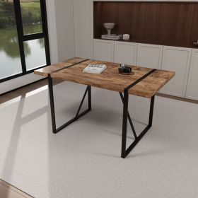 55" Dining Table modern rustic Industrial Rectangular MDF Wood Colour For 4-6 Person, With 1.5" Thick Engineered Wood Tabletop and Black Metal Le (Color: Dark wood color)