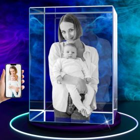 3D Crystal Photo Cube, Personalized Gifts For Father, Dad, Mom, Women, Her, Couple, Custom Gifts With Your Own Photo, 3D Laser Engraved Glass Pic (Option: Medium)